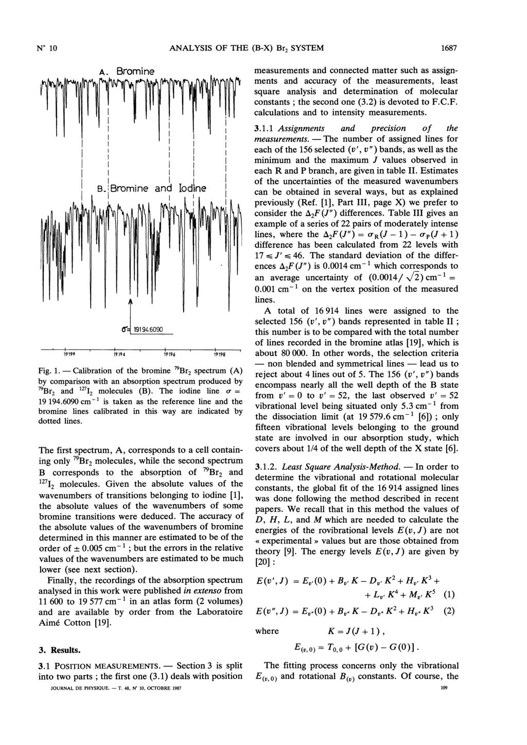 Calibration non The lead In 1687 Fig. 1. of the bromine 7 Br, spectrum (A) by comparison with an absorption spectrum produced by 9Br2 and 127I2 molecules (B). The iodine line u 19 194.