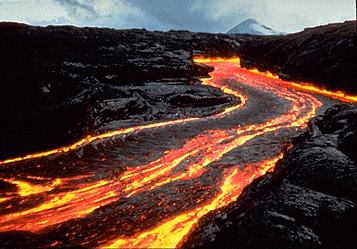 Kilauea Volcano We see here a lava channel about 4 meters across on Kilauea Volcano, Hawaii in 1986 The lava cools on top, forming a darker skin The