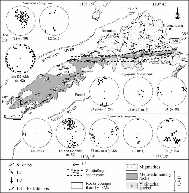 Fig. 5. Structural map of the Hengshan massif.