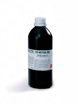 500 ml HI 4013-06 Nitrate interferent suppressent ISA 500 ml HI 4014-00 Potassium ISA 500 ml HI 4015-00 SAOB (sulfide antioxidant buffer) 500 ml, 1pkg (2 components) HANNA Silver-free Reference Fill