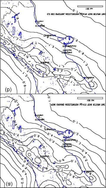 Figure 2. Maps of the Canterbury region, showing; (a) Peak ground accelerations, and (b) 0.