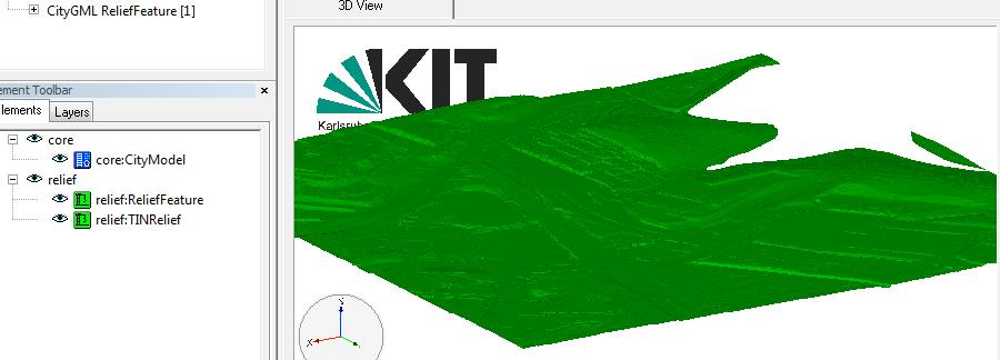 The International Archives of the Photogrammetry, Remote Sensing and Spatial Information Sciences, Volume XLII-4/W7, 2017 relief. Figure 5 shows a 1-km2 tile Relief as LOD 0 triangulated surfaces.