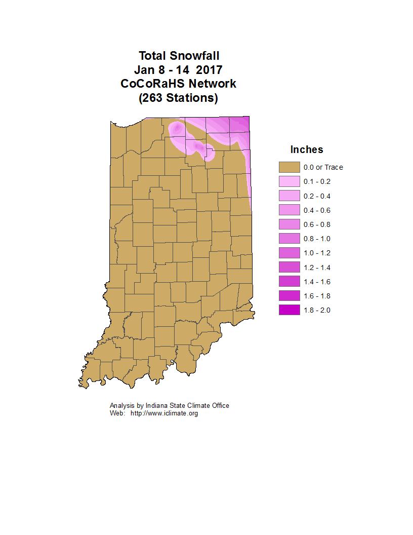 to Jefferson county. Between 0.7 and 1.0 was common elsewhere. Regionally precipitation totaled about 1.2 across northern Indiana, 1.1 in central, and 1.0 in the southern third of the state.