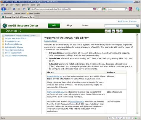 ESRI Online Reference Materials ArcGIS summary: http://www.esri.com/library/brochures/pdfs/arcgis.pdf ArcGIS Desktop summary: http://www.esri.com/library/brochures/pdfs/arcgis-desktop.