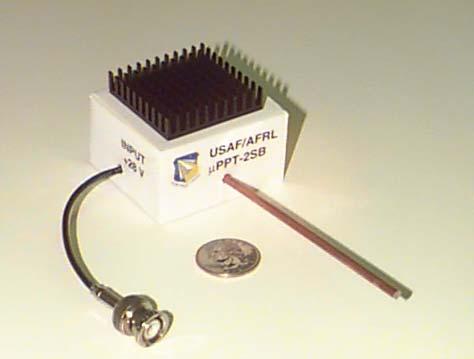 Micro-Pulsed Plasma Thruster (AFRL) Teflon Propellant Plasma Current 100 grams Energy Thrust-to-Power Simple Engineering 1-10 J 1-10 µn/w