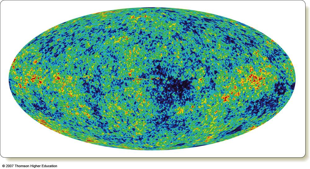 Slight variations of the temperature of the cosmic microwave background radiation, as measured with the WMAP