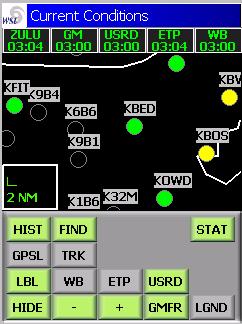 WSI InFlight for the Pocket PC / User Guide 33 Displaying labels Click the LBL button to turn on the display of airport identifiers.
