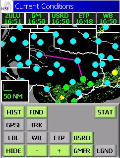 WSI InFlight for the Pocket PC / User Guide 57 Drawing a flight route To visualize the weather s impact on your flight plan, you can draw a magenta flight route line between your origin and