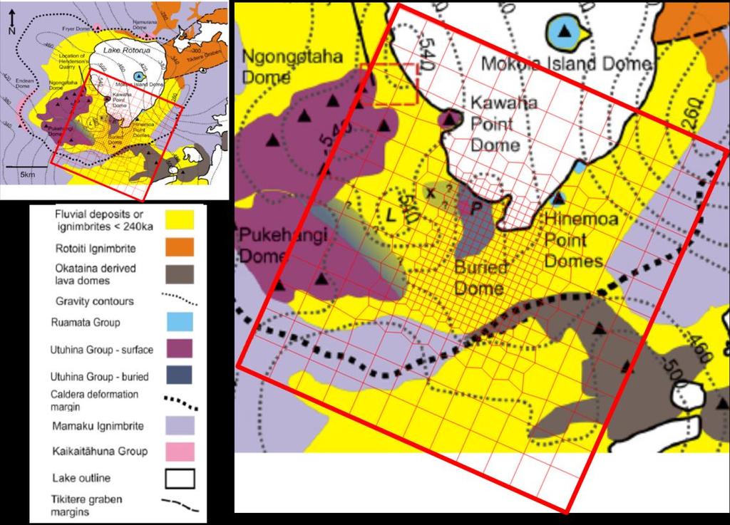 200ka: Dike-fed lava domes eruptions (Utuhina Group) controlled by existing faults (purple in Figure 3). 200-60ka: Filling of the caldera with water.