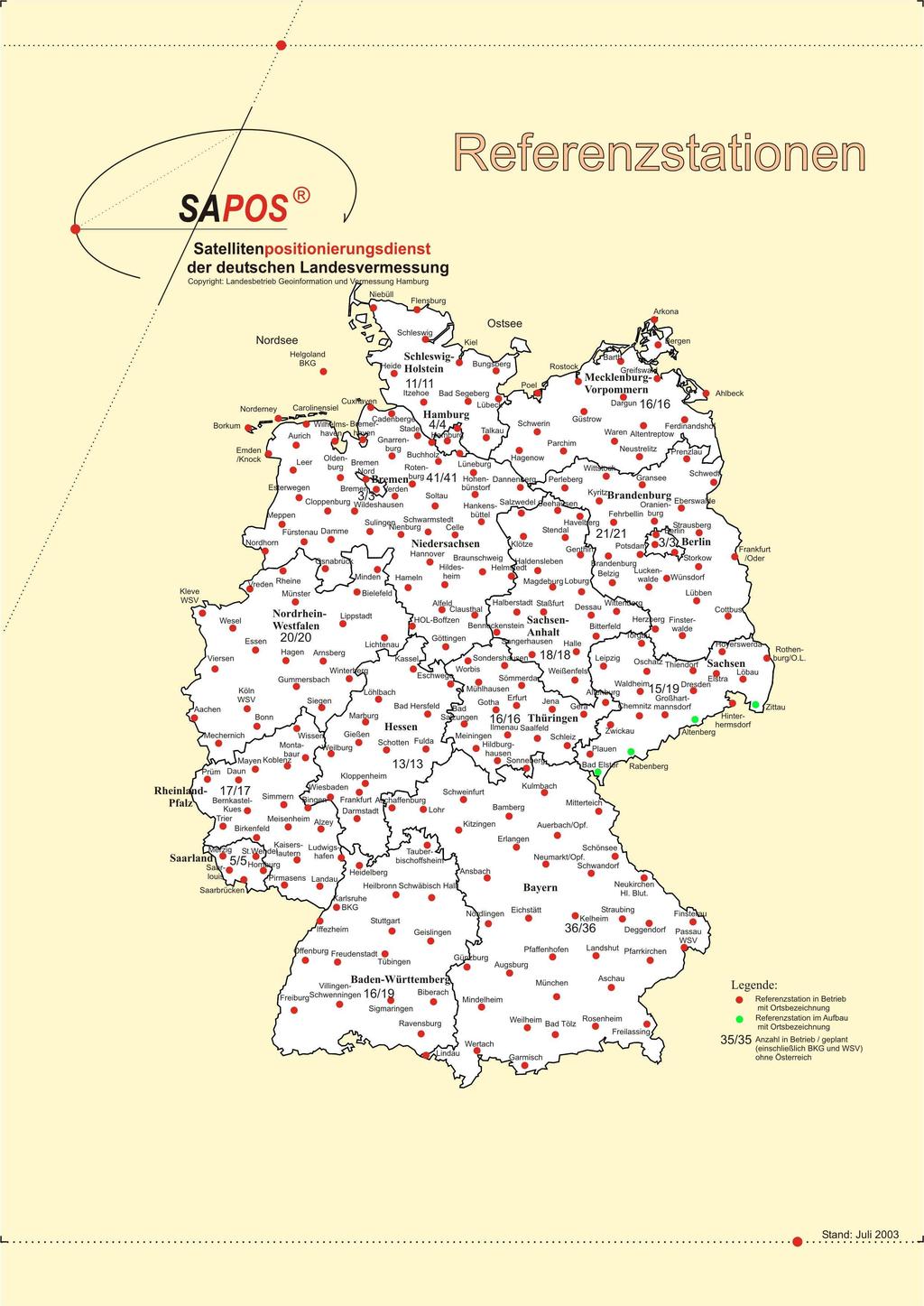 Reference System ETRS89 SAPOS service in Germany with 250 reference stations 4 reference stations in Hamburg