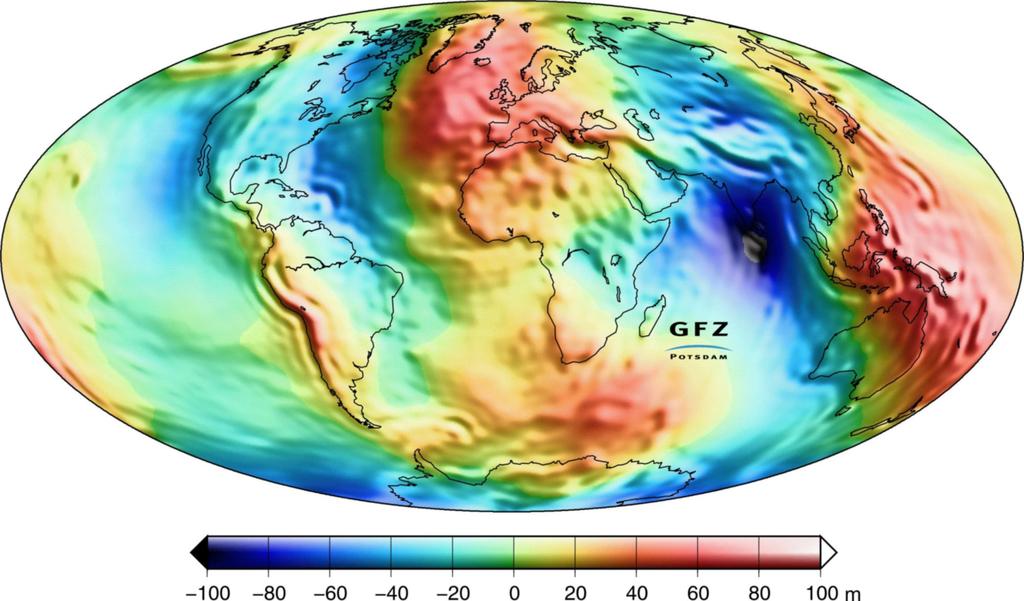 The geoid The Earth s geoid as mapped from GRACE data and shown in terms of height above or below