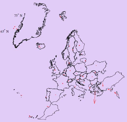 velocities in the southern part of the country reach 3cm/y, while in the northern part they are in the order of 1cm/y (Gianniou, 2010).