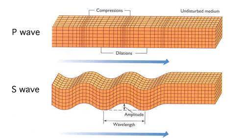 P waves are compressional waves that move parallel to the medium (the material through which a wave moves). Sound is carried by compressional waves.