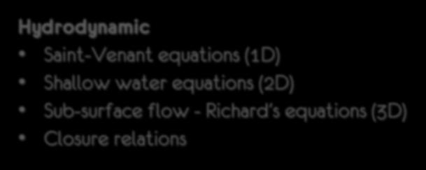 Physical models Hydrodynamic Saint-Venant equations (1D) Shallow water