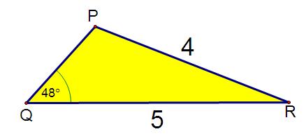 Application of the Sine Rule - Example In PQR it is given that: QR 5, PR 4 and Q 48. Determine P. P is opposite the longer of the given sides.