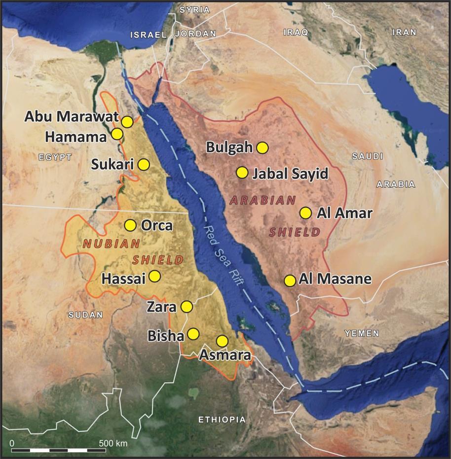 Arabian Nubian Shield The Abu Marawat Concession lies in the Eastern Desert of Egypt in the NW of the exposed Arabian Nubian Shield (ANS) The ANS is an assemblage of largely Neo-Proterozoic age