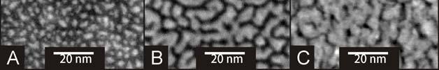 Without Pt capping (Fig. 1A), the Co particles are isolated and have an average diameter of 2.7 nm at average distances of 4.2 nm. Fig. 1B shows particles capped with 0.53 nm Pt.