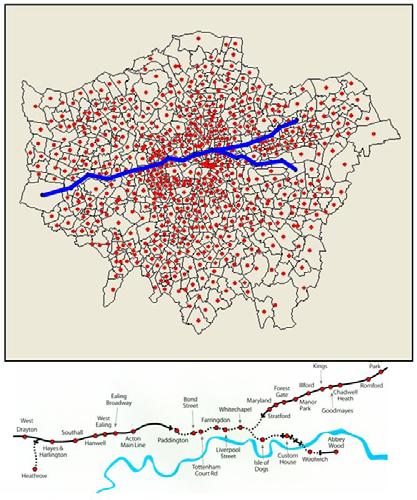 Figure 10: The Location of New Lines in the Cross Rail Project Figure 11: Highly Localised Gains in Population in East London Generate Bigger Gains in the West Along Cross Rail Unlike the