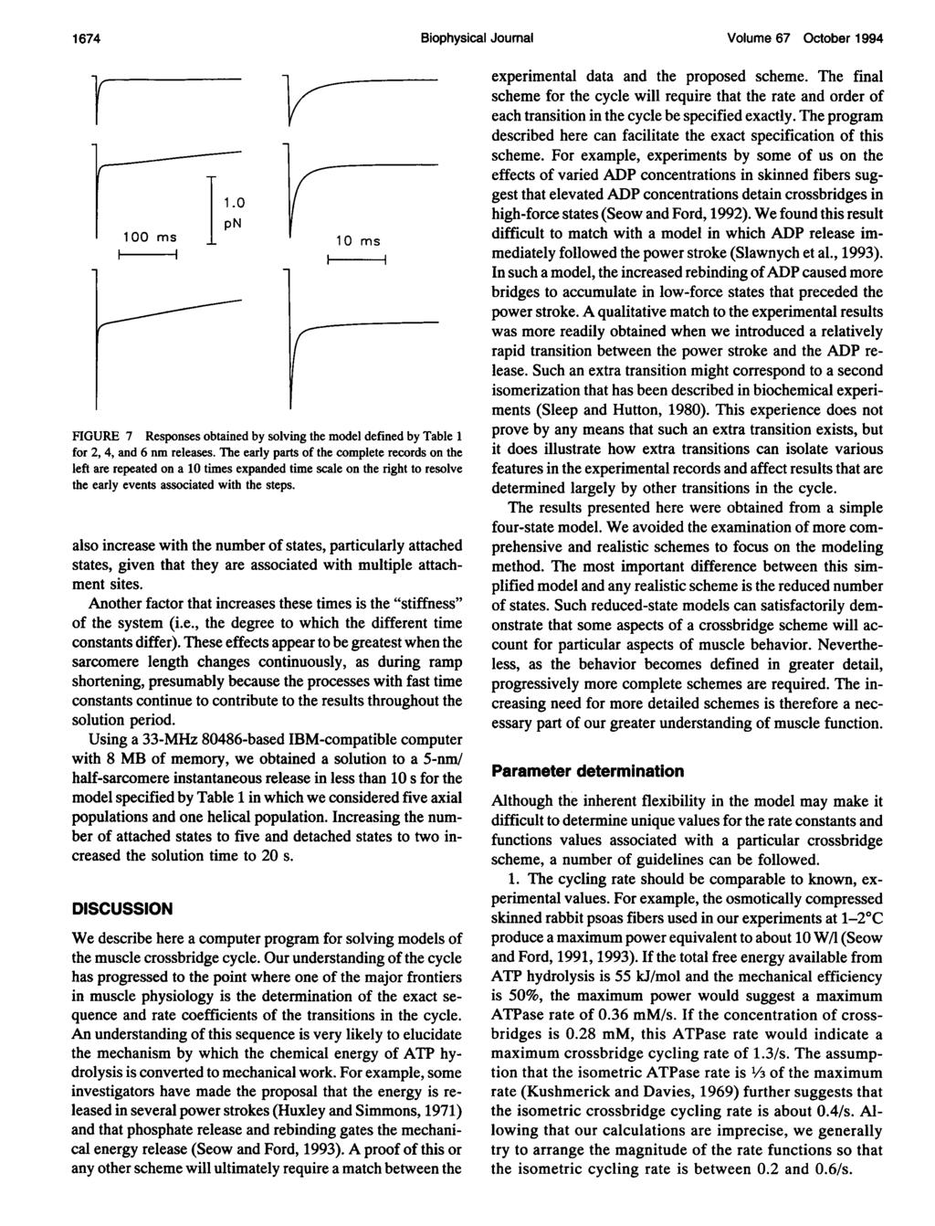 1674 Biophysical Joumal Volume 67 October 1994 1.0/ 100 ms 10 ms FIGURE 7 Responses obtained by solving the model defined by Table 1 for 2, 4, and 6 nm releases.