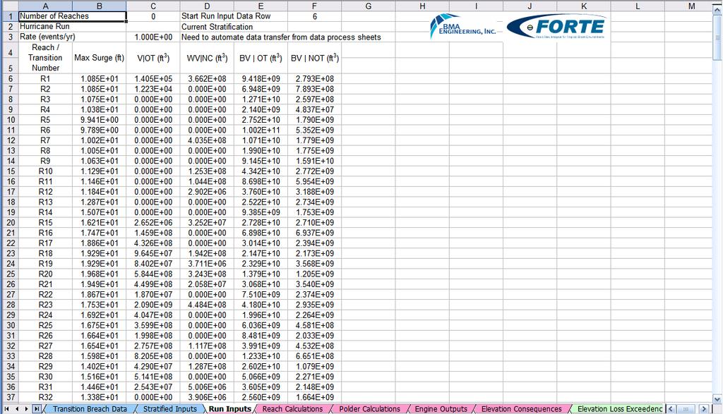 5 This sheet copies the processed data from the Stratified Inputs worksheet according to the cell highlighted above This sheet consolidates all surges and volume calculations for reaches and