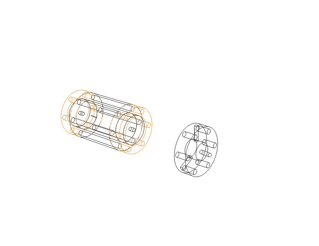 FIG. 1: A wireframe view of the closed geometry. Six threaded rods and nuts were used to connect the mounting bracket (right) to the resonating assembly (left).