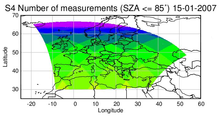 daily measurement (TROPOMI) Number of S4 measurements per day having an observation zenith