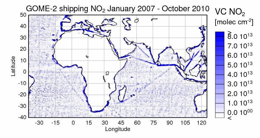 Indian Ocean: Owing to better spatial resolution/signal-to-noise of SCIAMACHY/OMI/GOME- 2