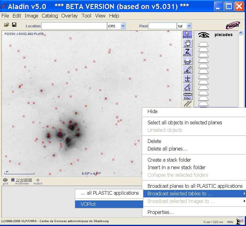 Fig. 3: Broadcast data to VOPlot. Fig. 5: Histogram of parallaxes of stars in the Pleiades image. Thus the observed color (B-V) has to be corrected for the reddening.