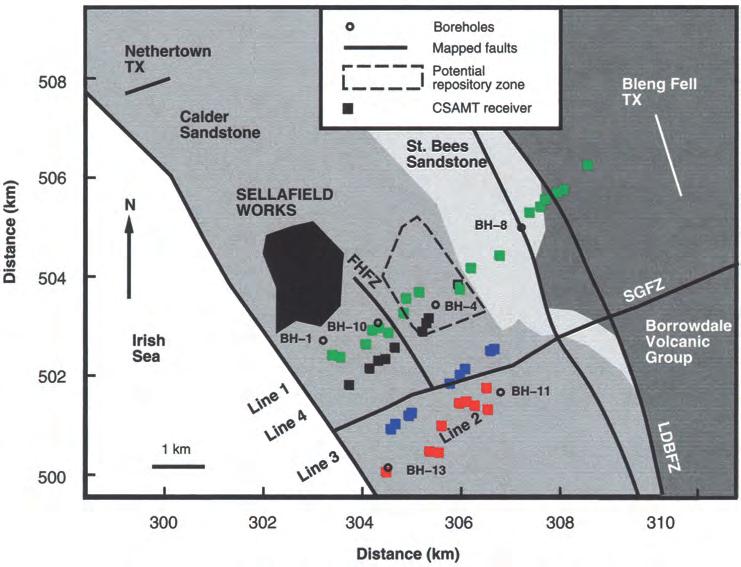 1072 Unsworth et al. SELLAFIELD CSAMT DATA ACQUISITION, MODELING, AND INVERSION Artificial EM fields were generated with a Zonge GGT-30 transmitter that was placed at two locations (Figure 2).