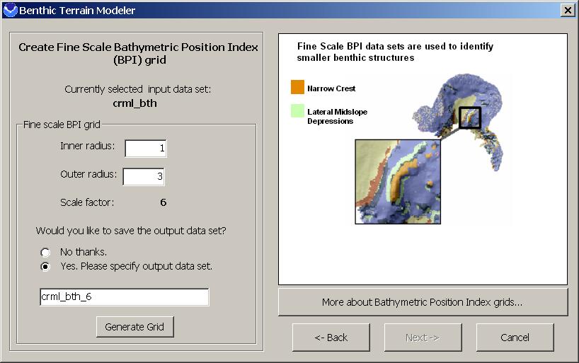 -7 Create a Fine Scale BPI The creation of Bathymetric Position Index (BPI) data sets at two different scales is central to the methods behind the benthic terrain classification process.