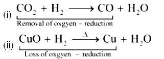In equation (i), H 2 is oxidized to H 2 O and in equation (ii), Cu is oxidised to CuO. (b) Reduction is the loss of oxygen.