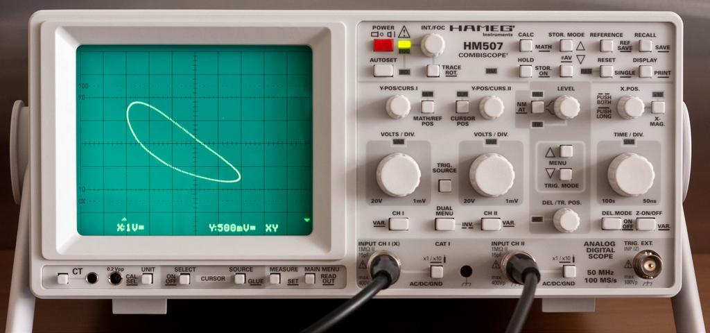 3. Connect the BNC cables from the oscilloscope. Connect the volume channel of the p-v-n-t meter to channel 1 on the oscilloscope, and the pressure channel to channel 2 on the oscilloscope. 4.