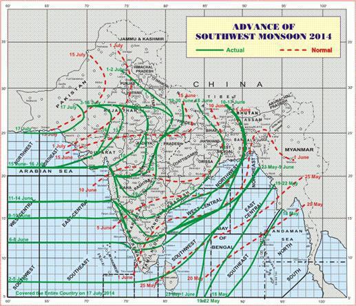 1. ONSET OF SOUTHWEST MONSOON 2014 This year, the arrival of southwest monsoon current over the south Bay of Bengal and south Andaman Sea 2 days before normal dated of 20 th May.