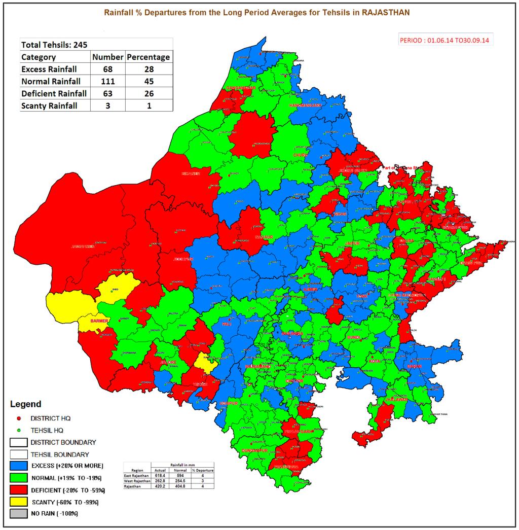 Fig.3 Tehsil wise rainfall distribution over Rajasthan Monsoon 2014 2. CHIEF SYNOPTIC FEATURES: Strong cross equatorial flow prevailed during July and August.