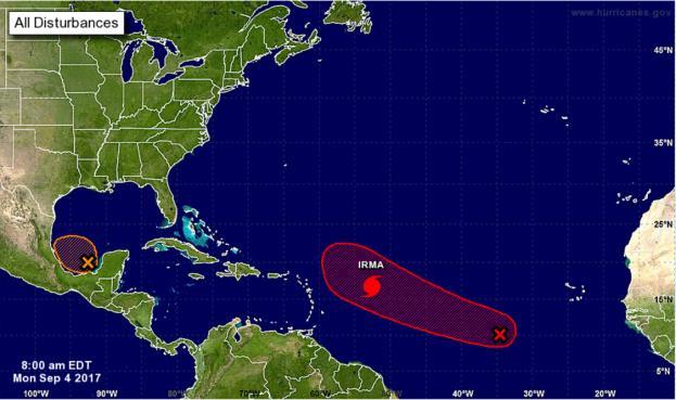 EDT) Located 915 miles E of Puerto Rico; 820 miles E of USVI Moving WSW at 14 mph Turn W is expected later today, followed by a turn WNW late Tuesday On this forecast track, center will move closer