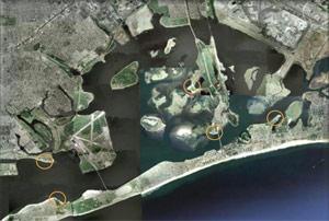 estuaries, small seas, created by changes in barometric pressure, violent storms and tides.