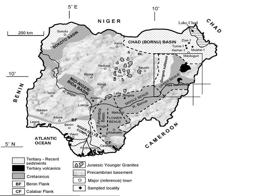 Fig. 1. Sketch geological map of Nigeria showing the Niger Delta Complex 3.