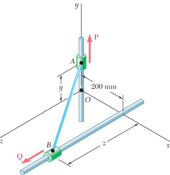 PROBLEM 2.126 Solve Problem 2.125 assuming that = 275 mm. PROBLEM 2.125 Collars A and B are connected b a 525-mm-long wire and can slide freel on frictionless rods.