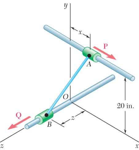 PROBLEM 2.138 Collars A and B are connected b a 25-in.-long wire and can slide freel on frictionless rods.