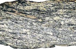 the foliation defined by streaks of biotite plates; b The raft of the sillimanite gneiss surrounded by