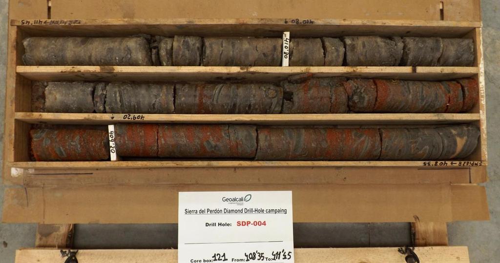 Figure 5: Core samples from initial drill hole on the Sierra del Perdón Potash Project (408.35 to 411.