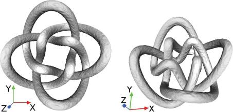 We have to consider the faster variation in z direction, which yields (C + sin 4s)sin3s x(s) = (C + sin 4s) cos 3s, (4) D cos (8s ϕ) where C and D have the same meaning as for the n-foil knots and ϕ