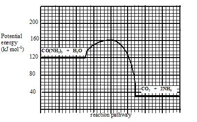 4. The graph shows the potential energy diagram for a urease catalysis of urea. (a) What is the enthalpy change for the reaction?