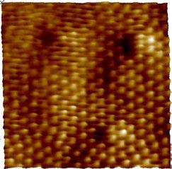 63 a b 5um Figure 4-9. 50 µm square scan of a glass microchannel plate comprising 2 µm diameter, 120 µm deep cylindrical pores. (a) Height image of plate surface without flow.