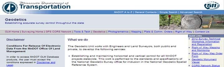 Geodetic Unit Webpage http://www.dot.state.mn.us/surveying/geodetics/geodetics.