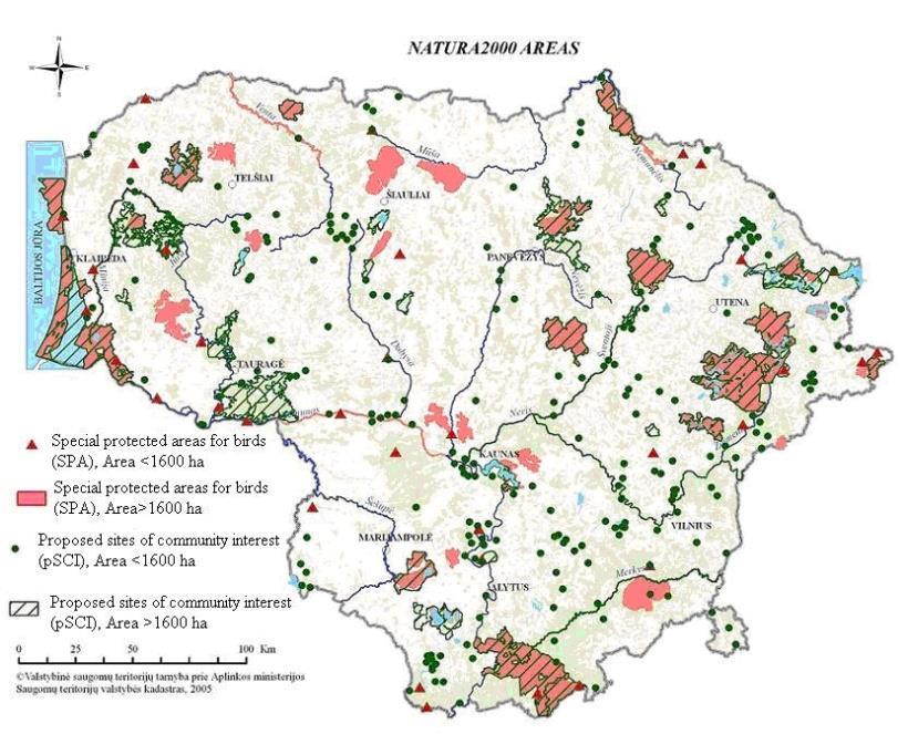 and local landscape planning regulations and test project on local eco networks creation and others (Grigaitiene, 2012). Fig. 1: Distribution of Natura 2000 areas in Lithuania (http://ypef.weebly.