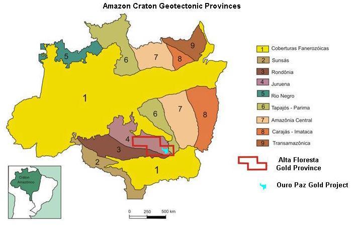 Figure 3: Distribution of Geotectonic Provinces of the Amazonian Craton as proposed by Santos et. Al., (2000, 2001).