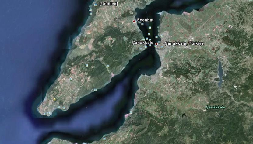 Identification of the study Area (Dardanelles) Its NE/SW trend is interrupted by a north-south bend between Eceabat and Canakkale.