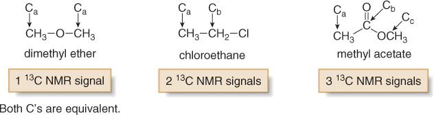 13 C NMR Number of Signals The number of signals in a 13 C spectrum gives the number of different types of carbon atoms in a molecule.