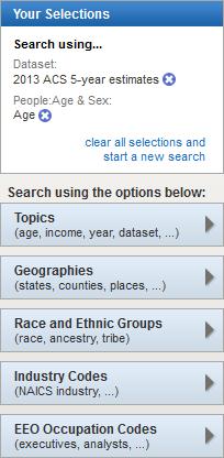 Within the same Select Topics window, click on People (at the top), then Age Group.